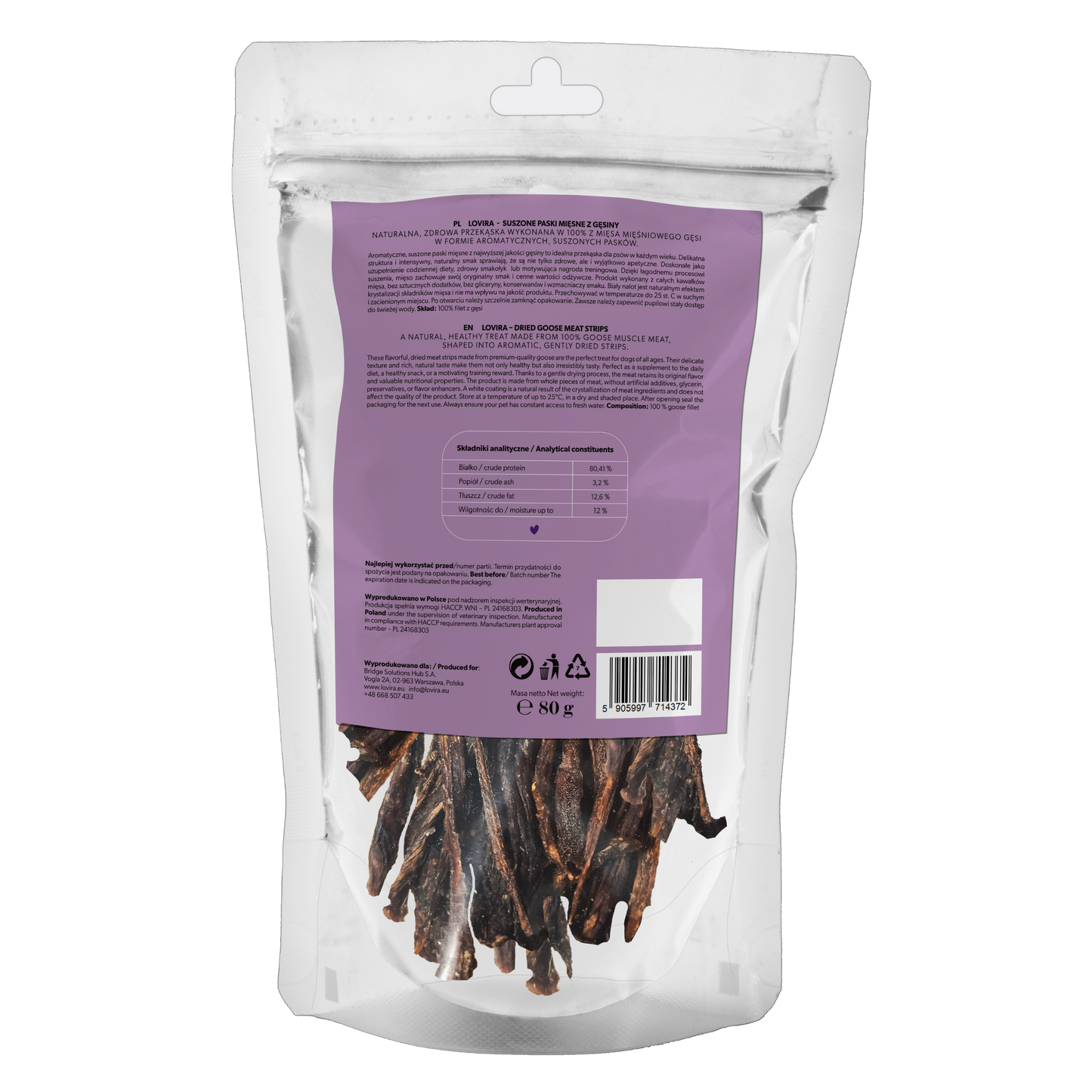 Premio natural para perro – tiras deshidratadas de ganso 80 g