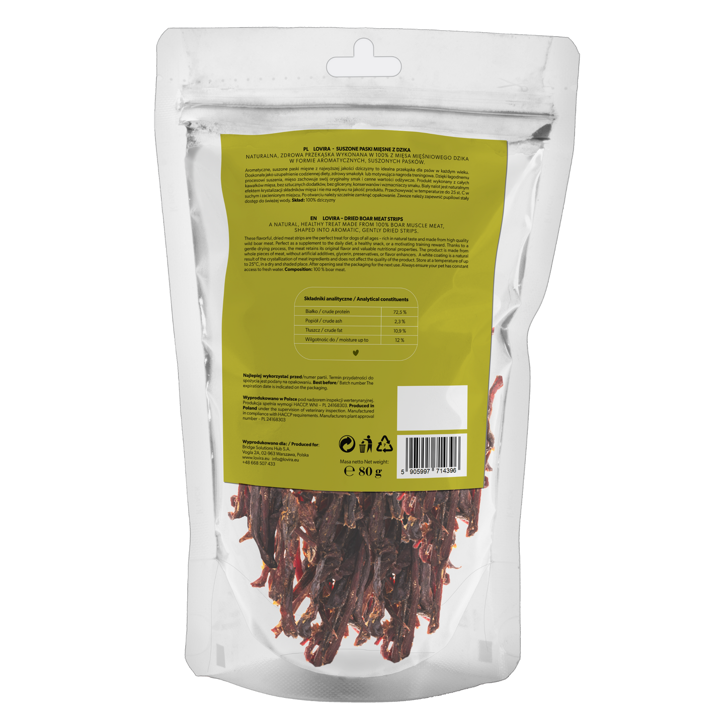 Natürlicher Hundesnack – getrocknete Streifen aus Wildfleisch 80 g