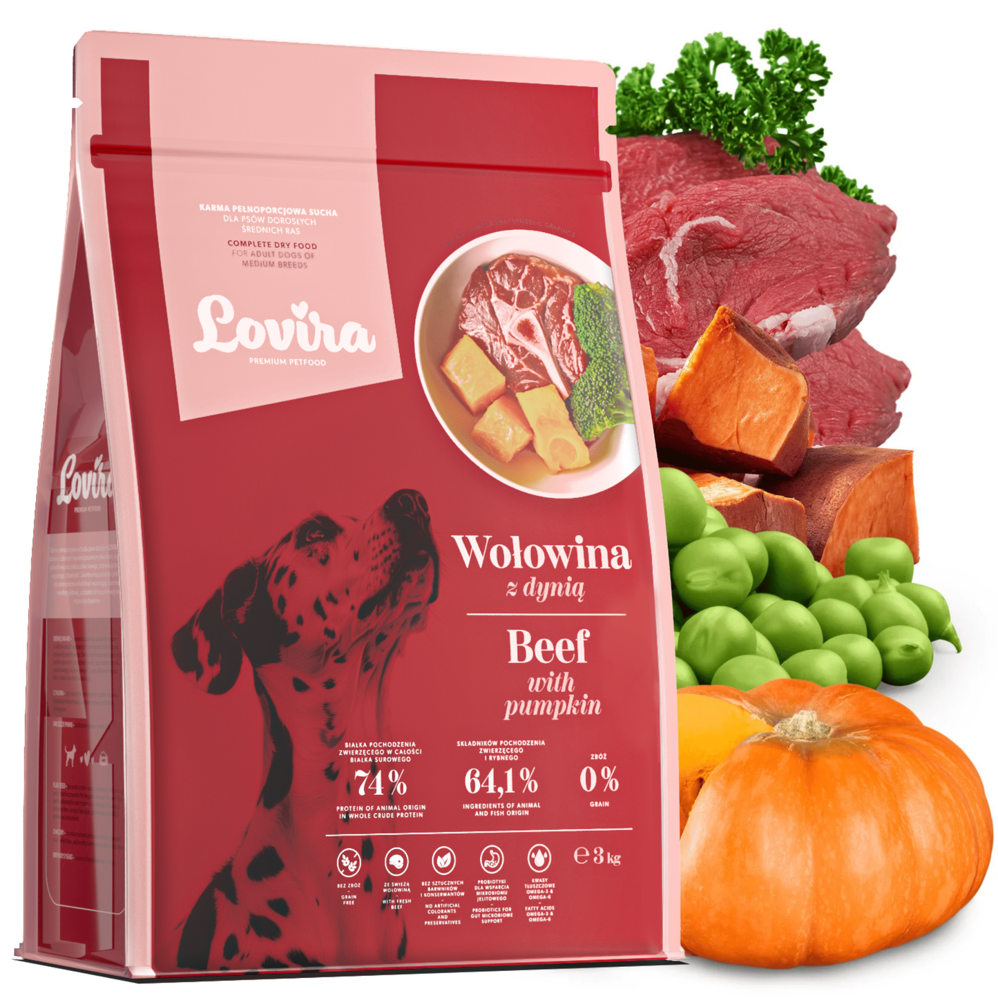 Alimento seco para perro con ternera 3 kg – Lovira sin cereales