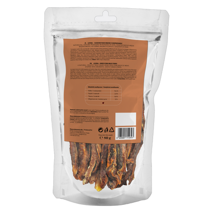 Naturalny przysmak dla psa – paski suszonej wieprzowiny 80g