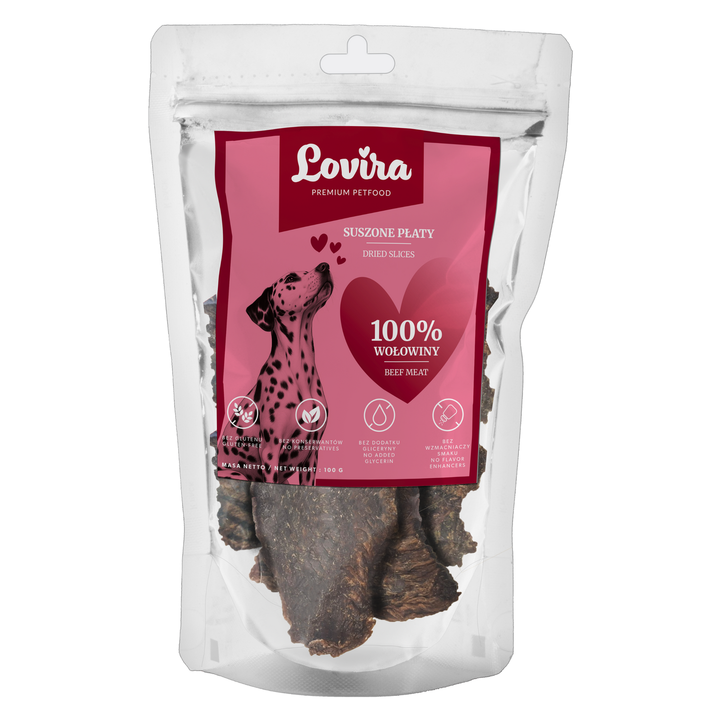 Naturalny przysmak dla psa – płaty suszonej wołowiny 100g