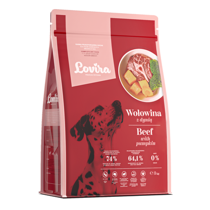Sucha karma dla psa z wołowiną 3kg – bezzbożowa Lovira