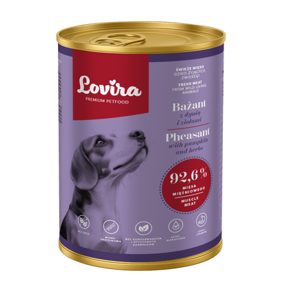 Zestaw 6 puszek karmy mokrej dla psa z bażanta 2,4 kg - monobiałkowa, hipoalergiczna karma Lovira