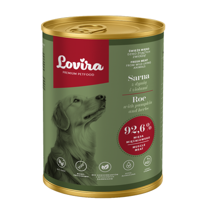 Zestaw 6 puszek karmy mokrej dla psa z sarny 2,4 kg - monobiałkowa, hipoalergiczna karma Lovira