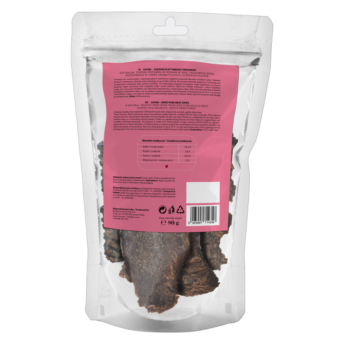 Naturalny przysmak dla psa – płaty suszonej wołowiny 100g