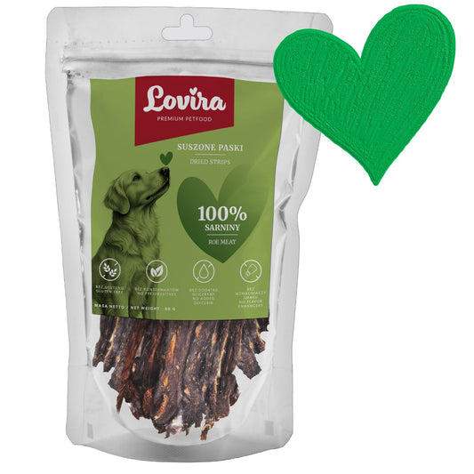 Naturalne smaczki dla psa Sarna paski Lovira