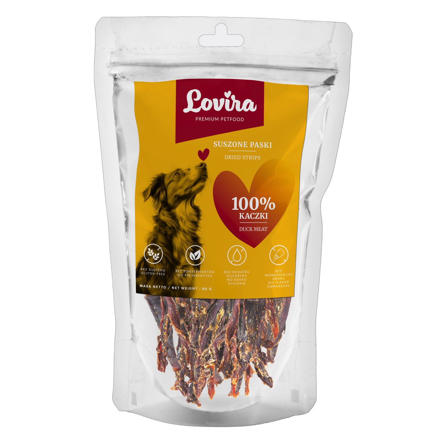 Naturalny przysmak dla psa – paski suszonej kaczki 80g