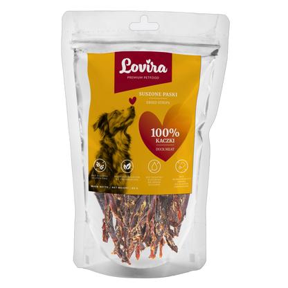 Naturalny przysmak dla psa – paski suszonej kaczki 80g