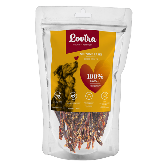 Naturalny przysmak dla psa – paski suszonej kaczki 80g