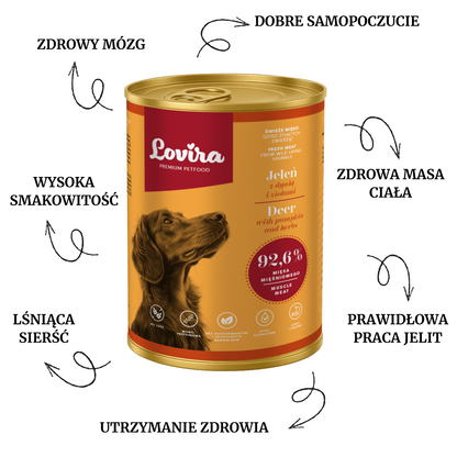 Mokra karma dla psa z jelenia 400g – monobiałkowa, hipoalergiczna karma Lovira