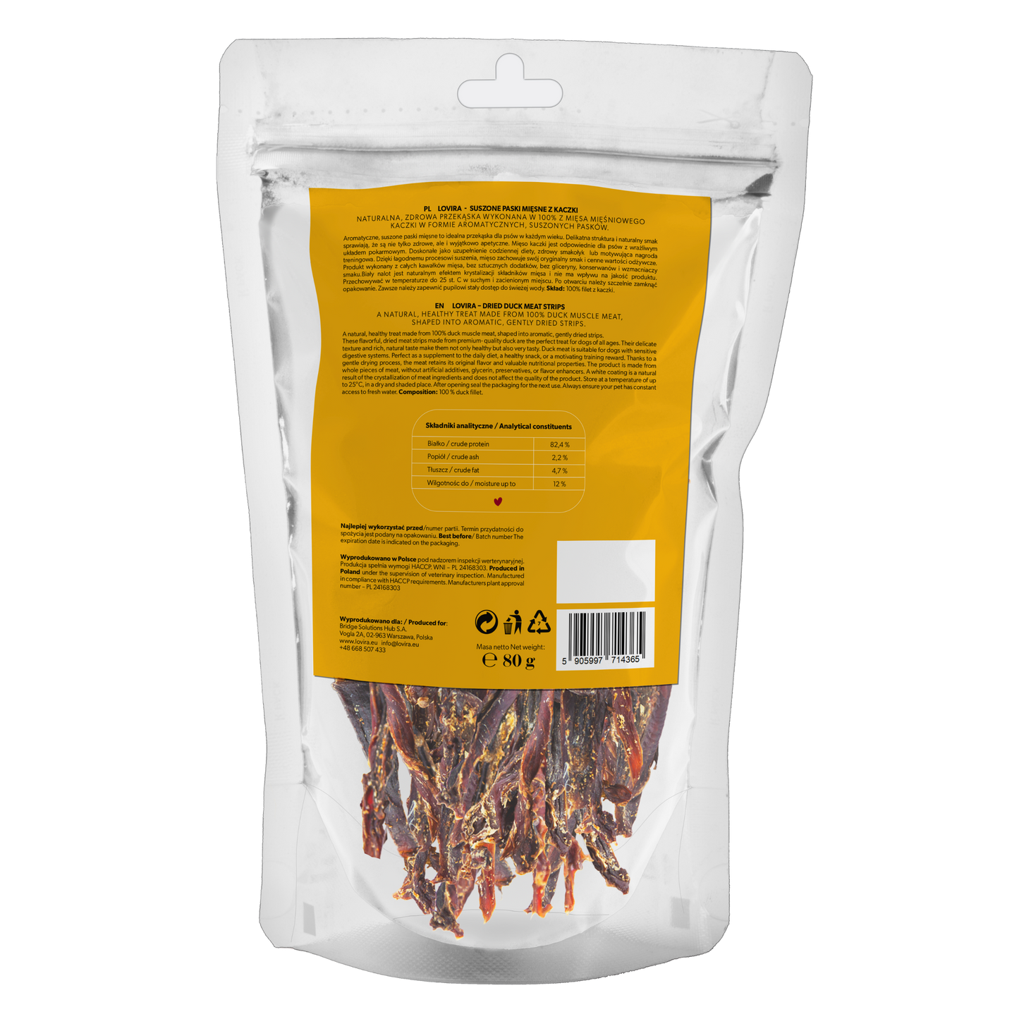 Naturalny przysmak dla psa – paski suszonej kaczki 80g