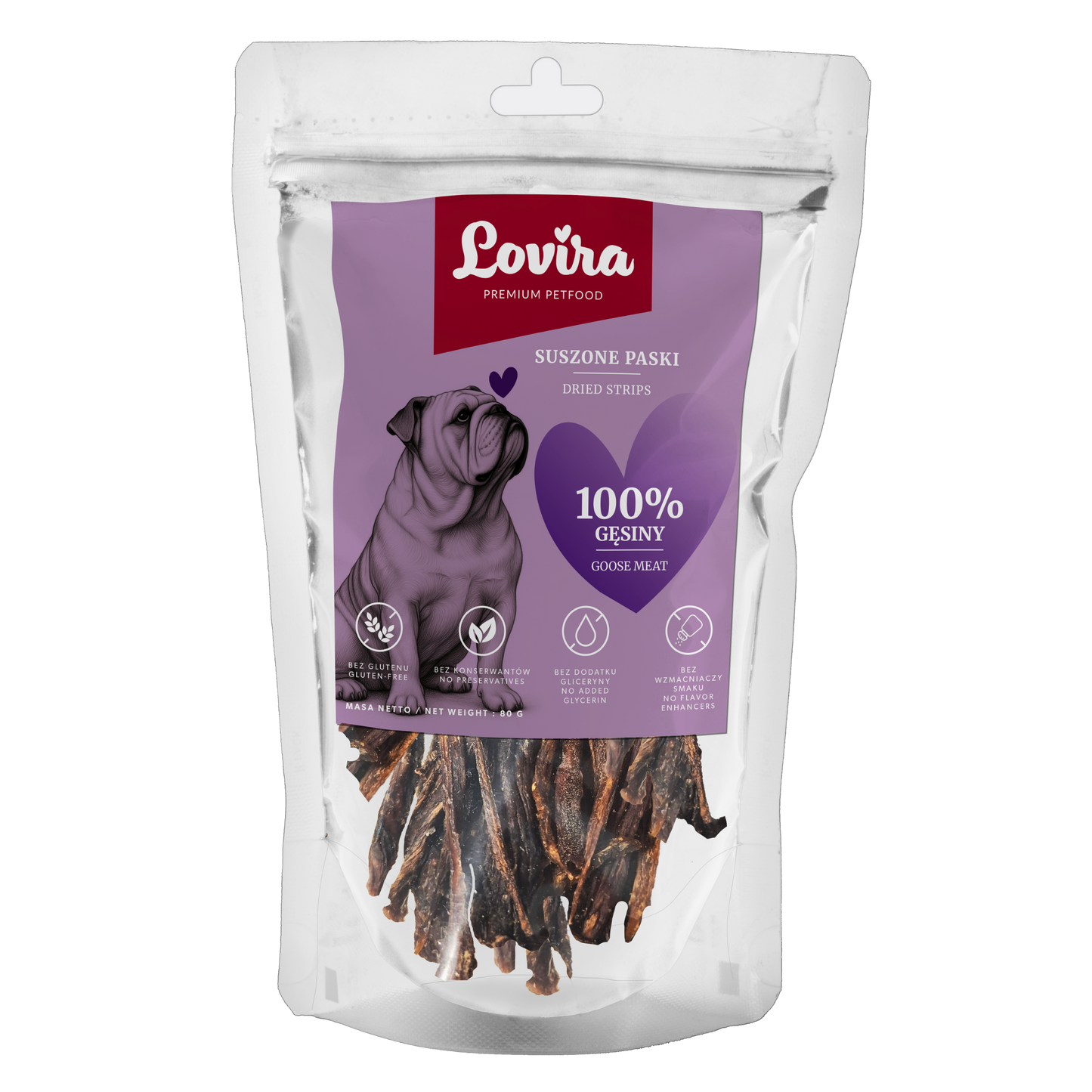 Naturalny przysmak dla psa – paski suszonej gęsiny 80g