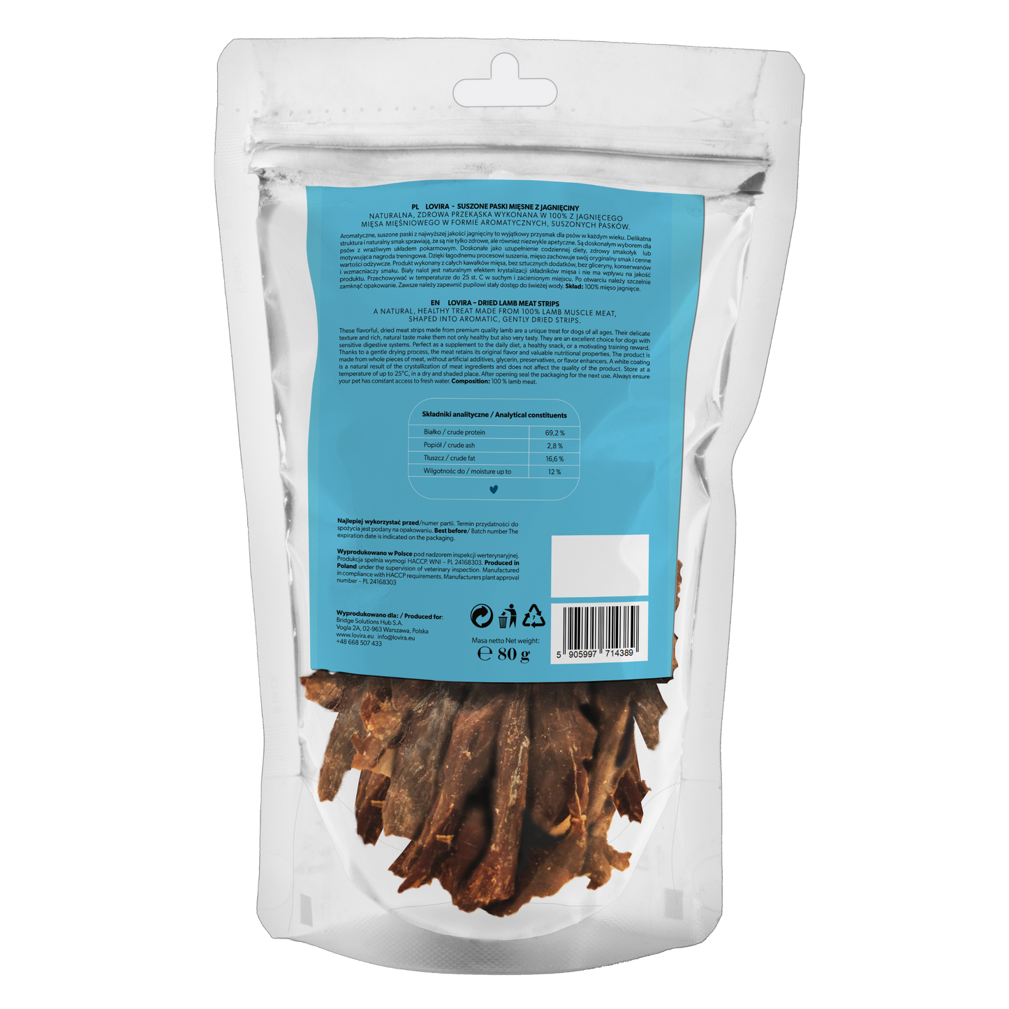 Naturalny przysmak dla psa – paski suszonej jagnięciny 80g