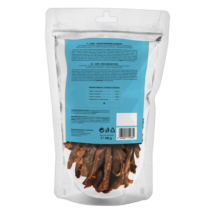 Naturalny przysmak dla psa – paski suszonej jagnięciny 80g