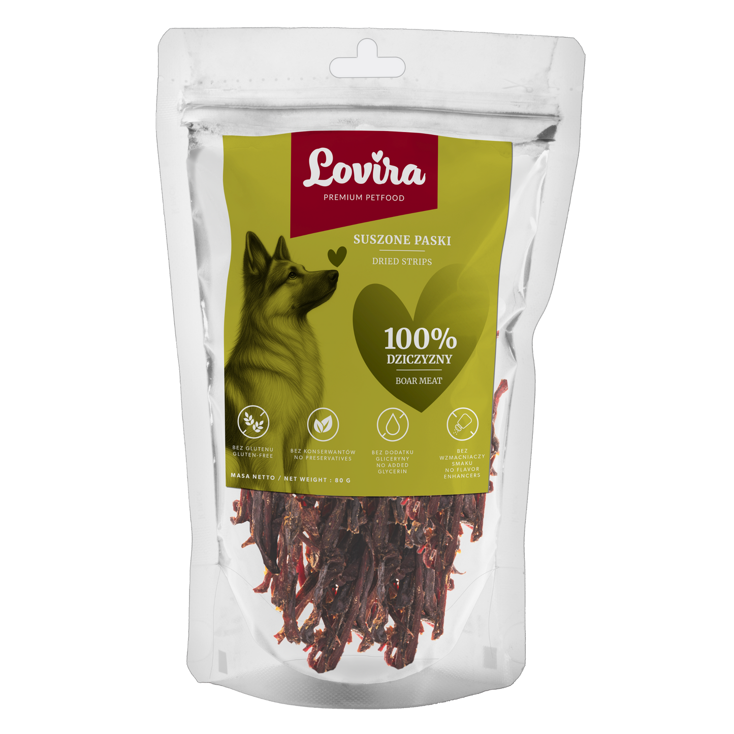 Naturalny przysmak dla psa – paski suszonej dziczyzny 80g