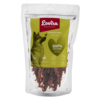 Naturalny przysmak dla psa – paski suszonej dziczyzny 80g