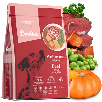 Sucha karma dla psa z wołowiną 3kg – bezzbożowa Lovira