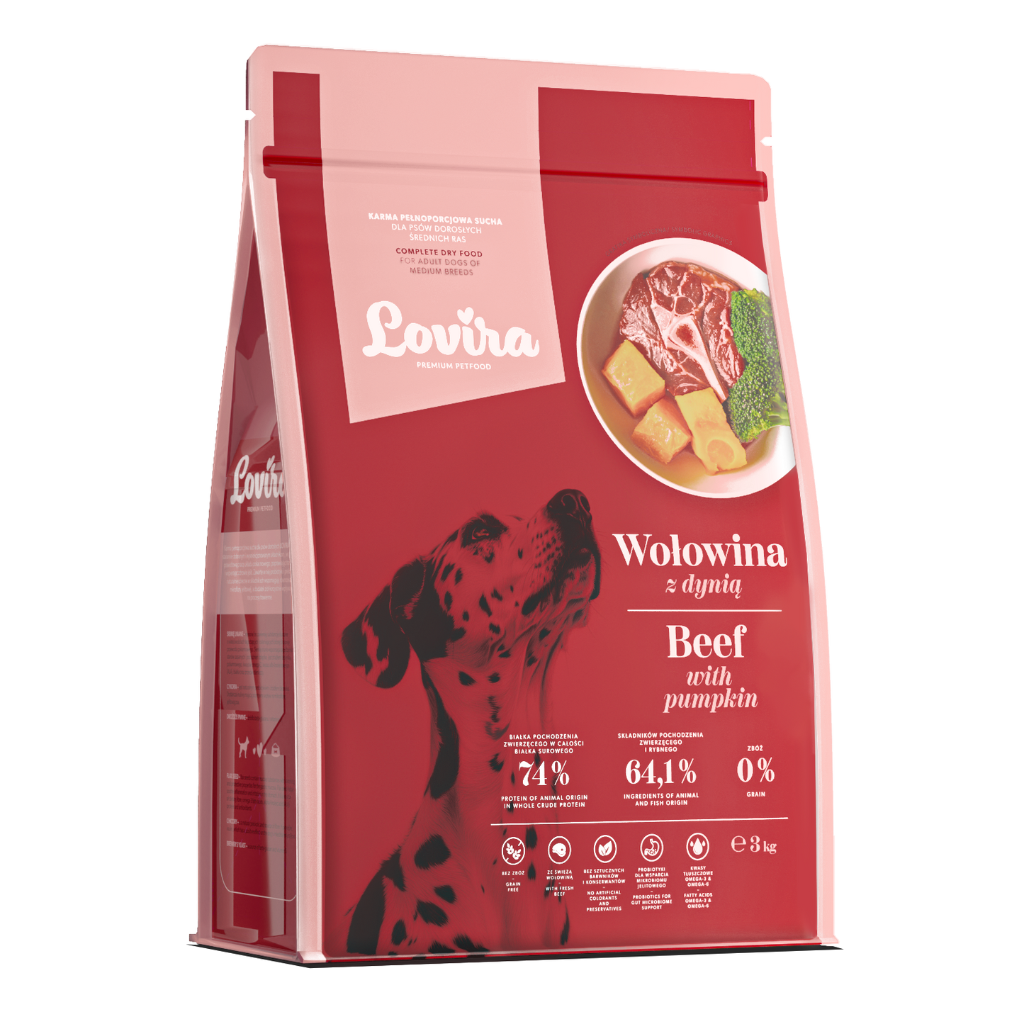 Zestaw sucha karma dla psa z wołowiną 3kg + suplement dla psa witaminy 8w1 180g