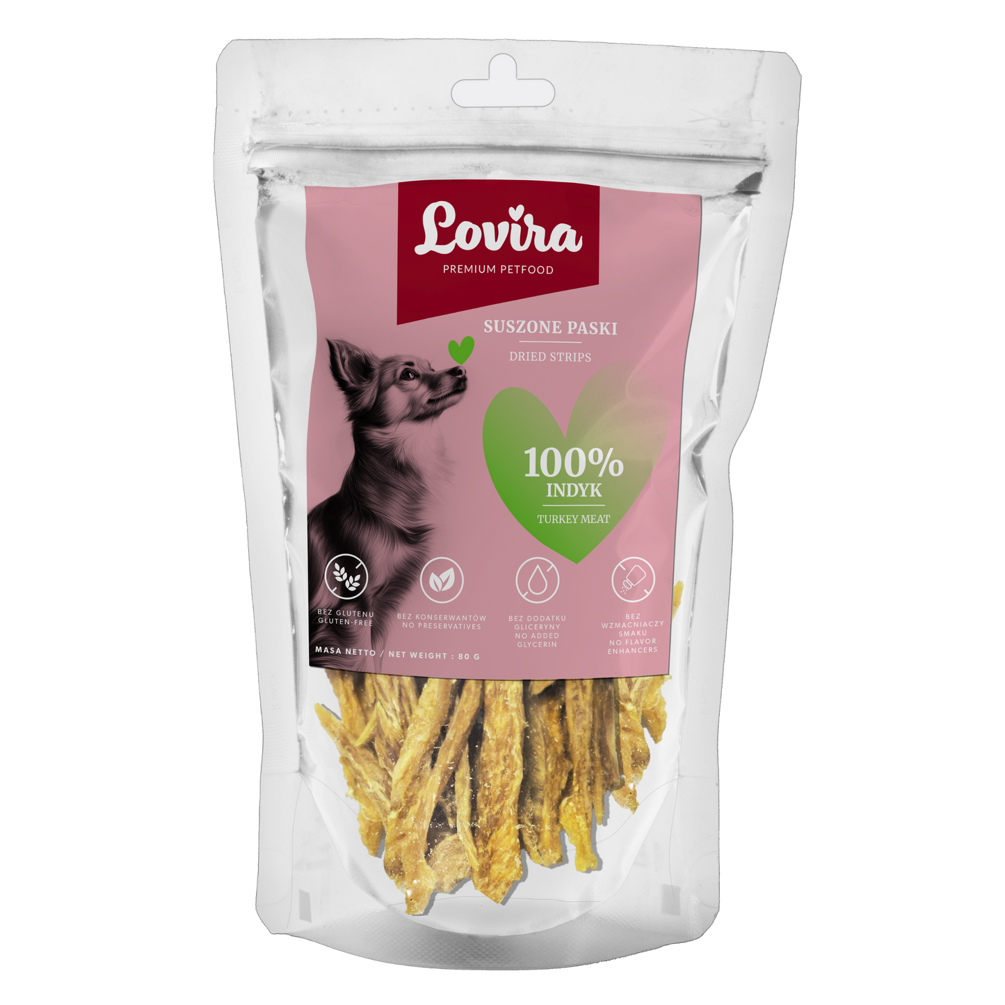 Naturalny przysmak dla psa – paski suszonego indyka 80g