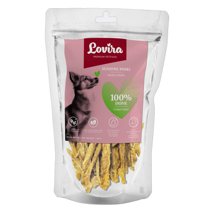 Naturalny przysmak dla psa – paski suszonego indyka 80g