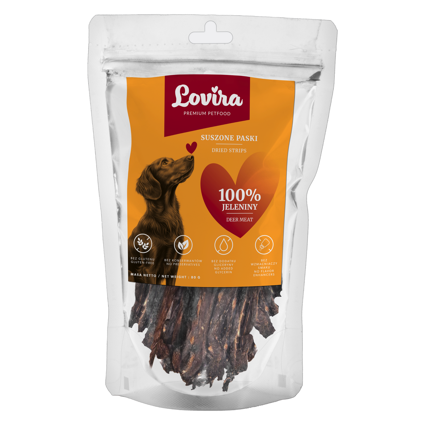 Naturalny przysmak dla psa – paski suszonego jelenia 80g
