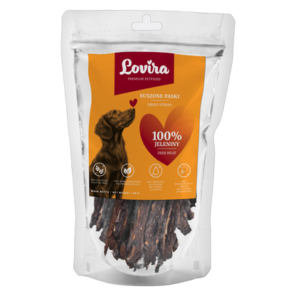 Naturalny przysmak dla psa – paski suszonego jelenia 80g