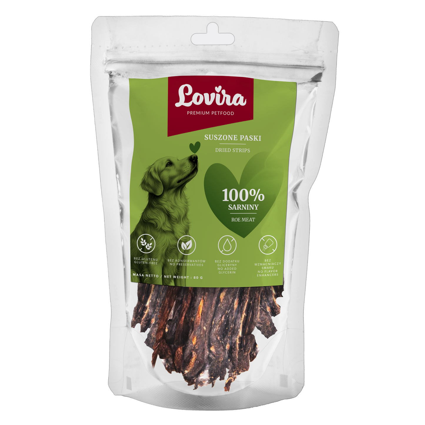 Naturalny przysmak dla psa – paski suszonej sarny 80g