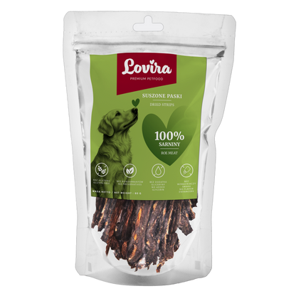 Naturalny przysmak dla psa – paski suszonej sarny 80g