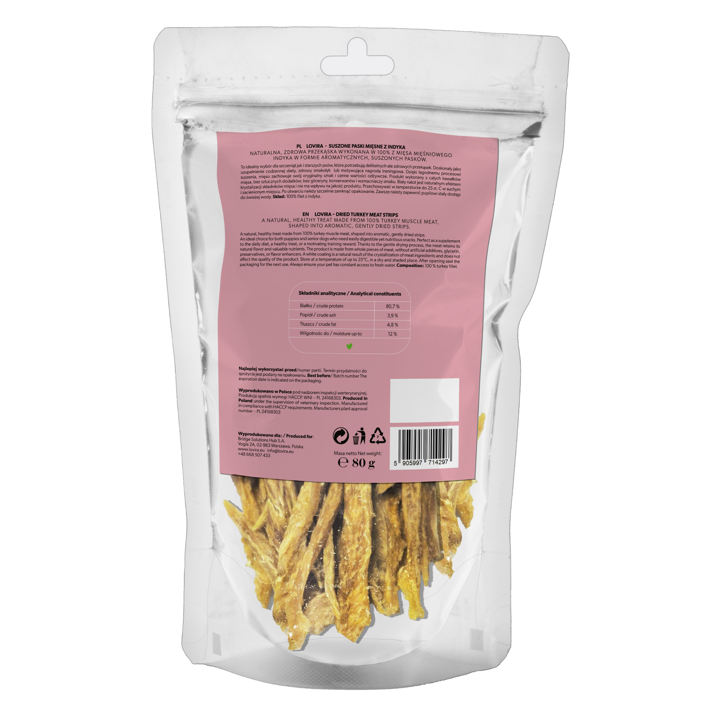 Naturalny przysmak dla psa – paski suszonego indyka 80g