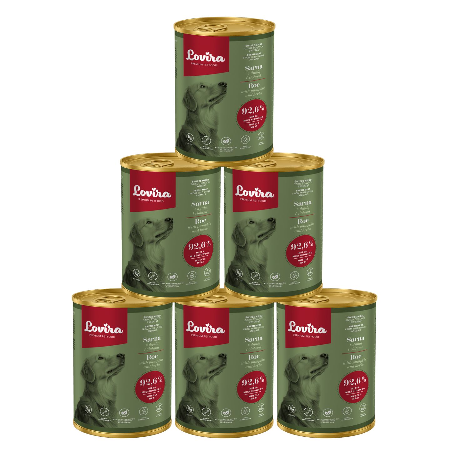 Zestaw 6 puszek karmy mokrej dla psa z sarny 2,4 kg - monobiałkowa, hipoalergiczna karma Lovira