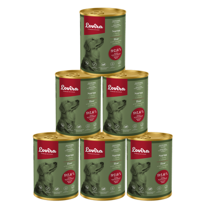 Zestaw 6 puszek karmy mokrej dla psa z sarny 2,4 kg - monobiałkowa, hipoalergiczna karma Lovira