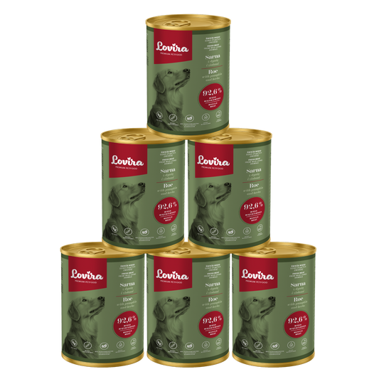 Zestaw 6 puszek karmy mokrej dla psa z sarny 2,4 kg - monobiałkowa, hipoalergiczna karma Lovira