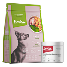 Zestaw sucha karma dla psa z indyka 3kg + suplement dla psa witaminy 8w1 180g