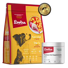 Zestaw sucha karma dla psa z kaczką 3kg + suplement dla psa witaminy 8w1 180g