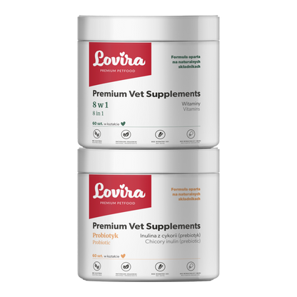 Zestaw suplement witaminy 8w1 + suplement z probiotykiem dla psa 360 g