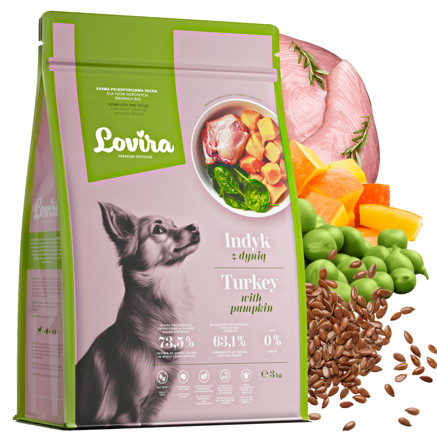 Sucha karma dla psa z indyka 3kg – bezzbożowa Lovira