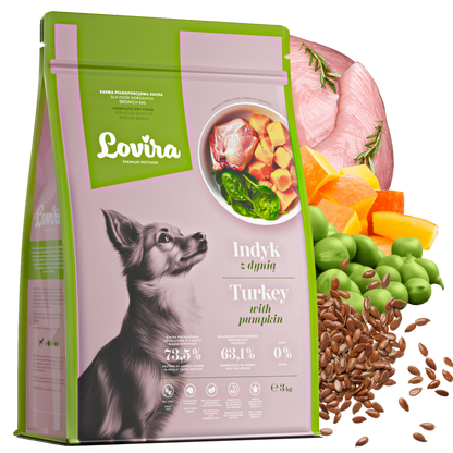 Sucha karma dla psa z indyka 3kg – bezzbożowa Lovira