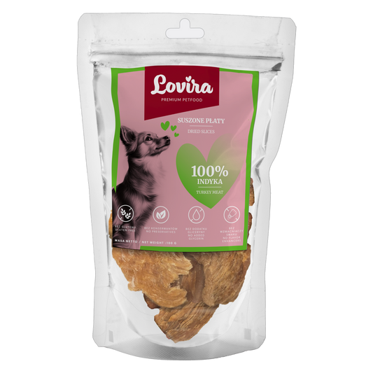 Naturalny przysmak dla psa – płaty suszonego indyka 100g