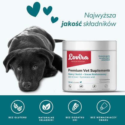 Suplement na stawy i kości + kwas hialuronowy dla psa – miękkie kąski 360 g
