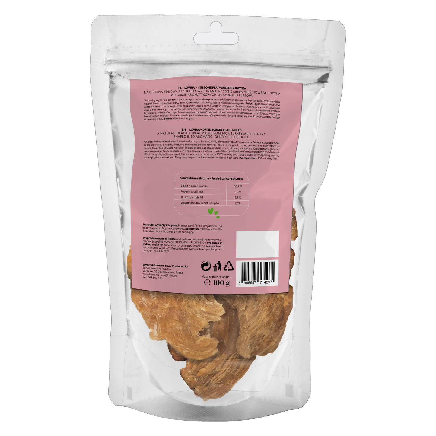 Naturalny przysmak dla psa – płaty suszonego indyka 100g