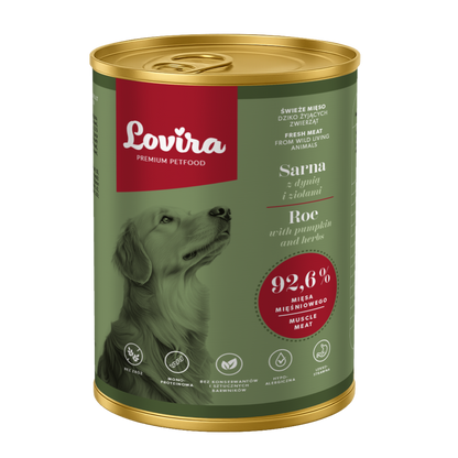 Mokra karma dla psa z sarny 400g – monobiałkowa, hipoalergiczna karma Lovira