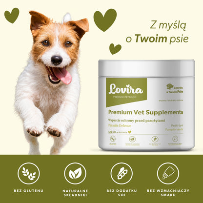 Suplement wspierający ochronę przed pasożytami u psa – miękkie kąski 360g