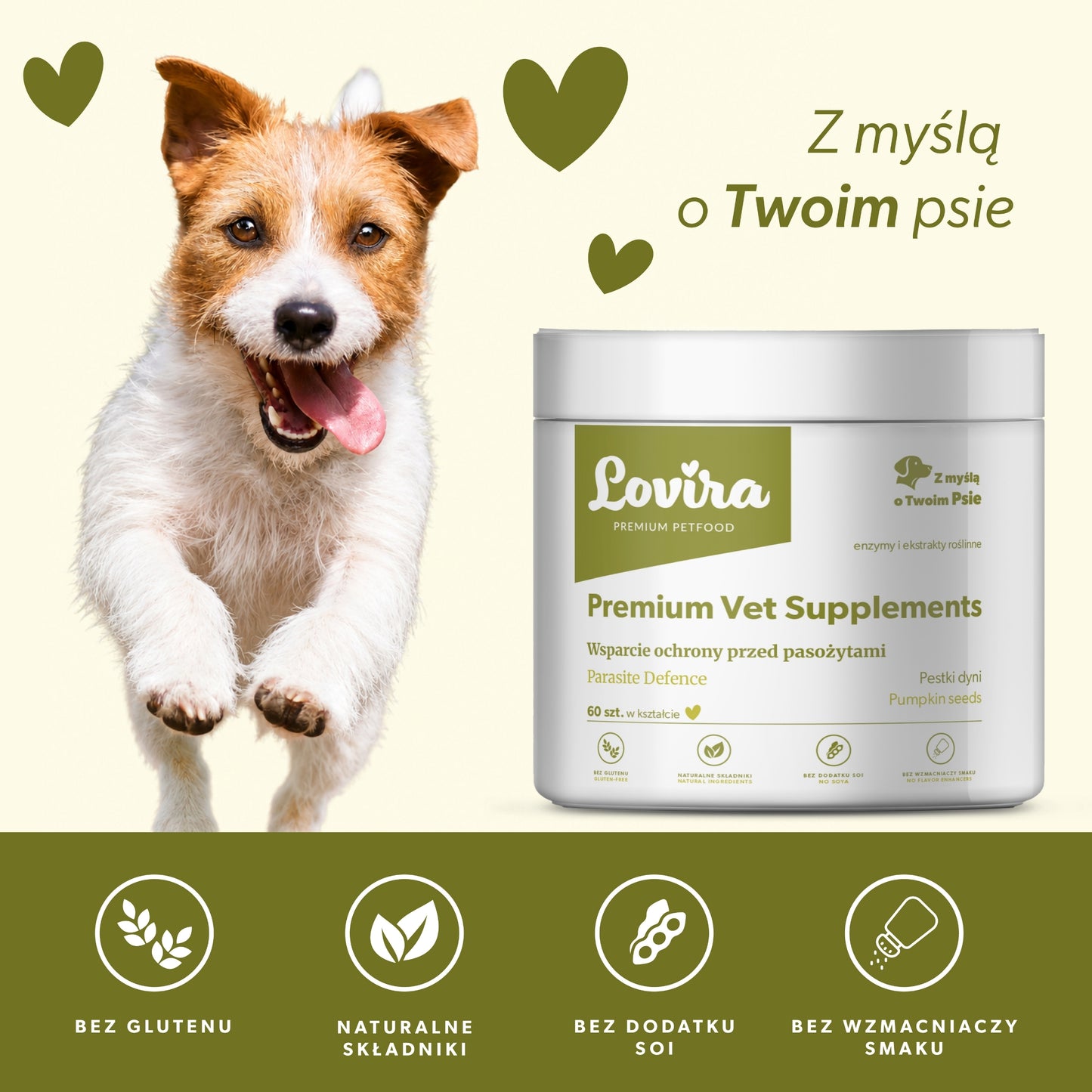 Suplement wspierający ochronę przed pasożytami u psa – miękkie kąski 180g