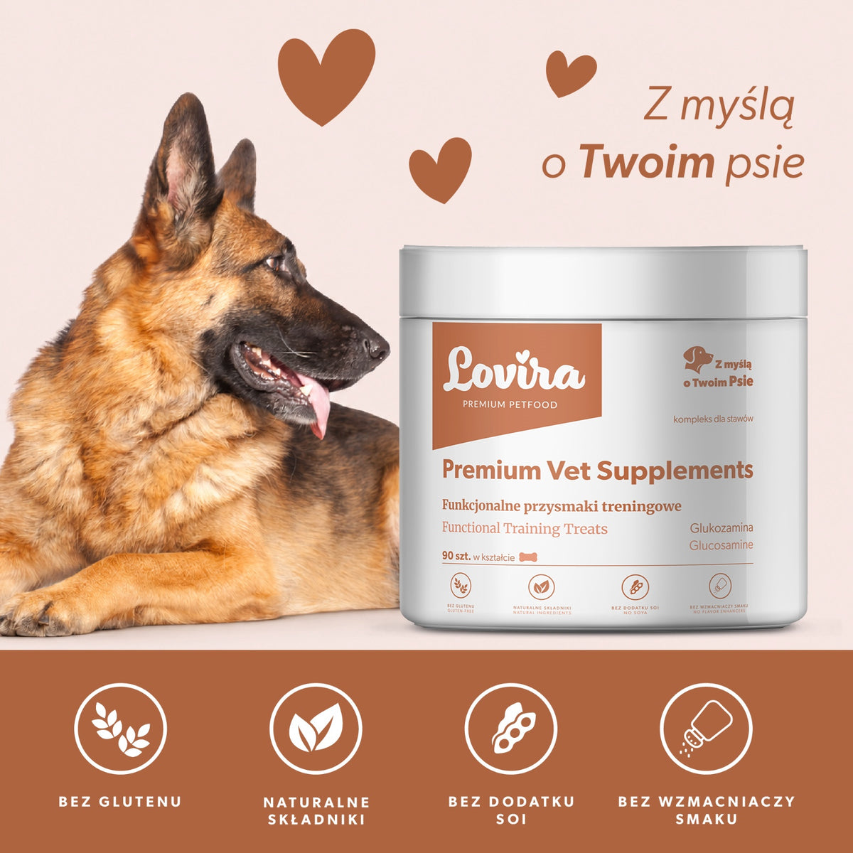 Funkcjonalne przysmaki treningowe dla psa z glukozaminą – miękkie kąski 180g