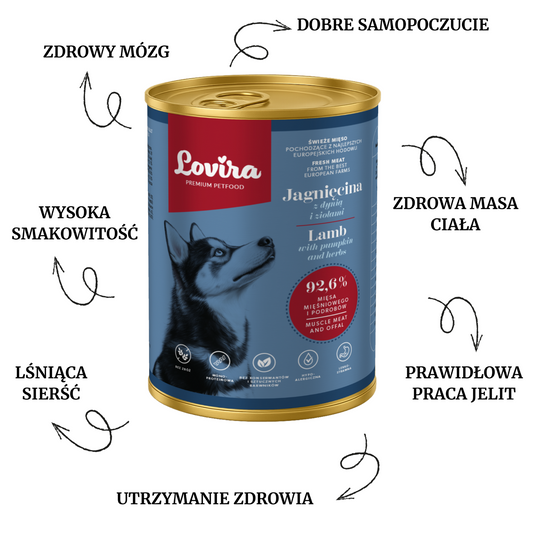 Mokra karma dla Psa Jagnięcina z dynią i ziołami Lovira