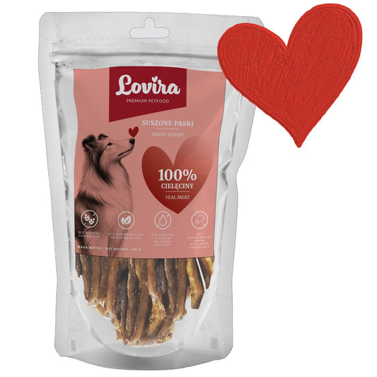 Naturalne smaczki dla psa Cielęcina paski Lovira