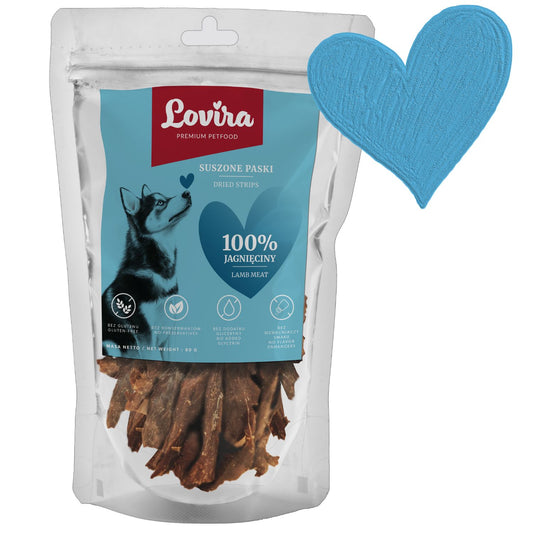 Naturalne smaczki dla psa Jagnięcina paski Lovira