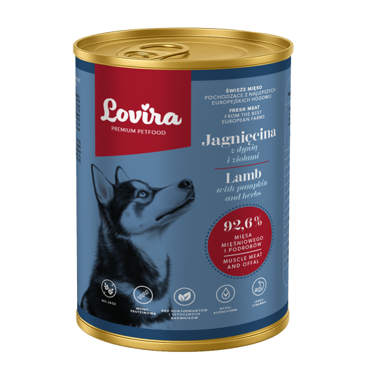 Mokra karma dla Psa Jagnięcina z dynią i ziołami Lovira