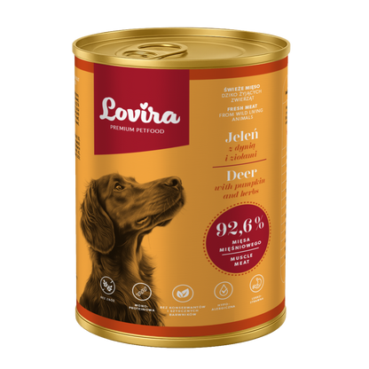 Mokra karma dla psa z jelenia 400g – monobiałkowa, hipoalergiczna karma Lovira