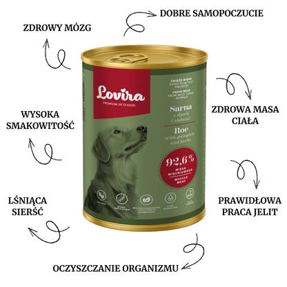 Mokra karma dla psa z sarny 400g – monobiałkowa, hipoalergiczna karma Lovira
